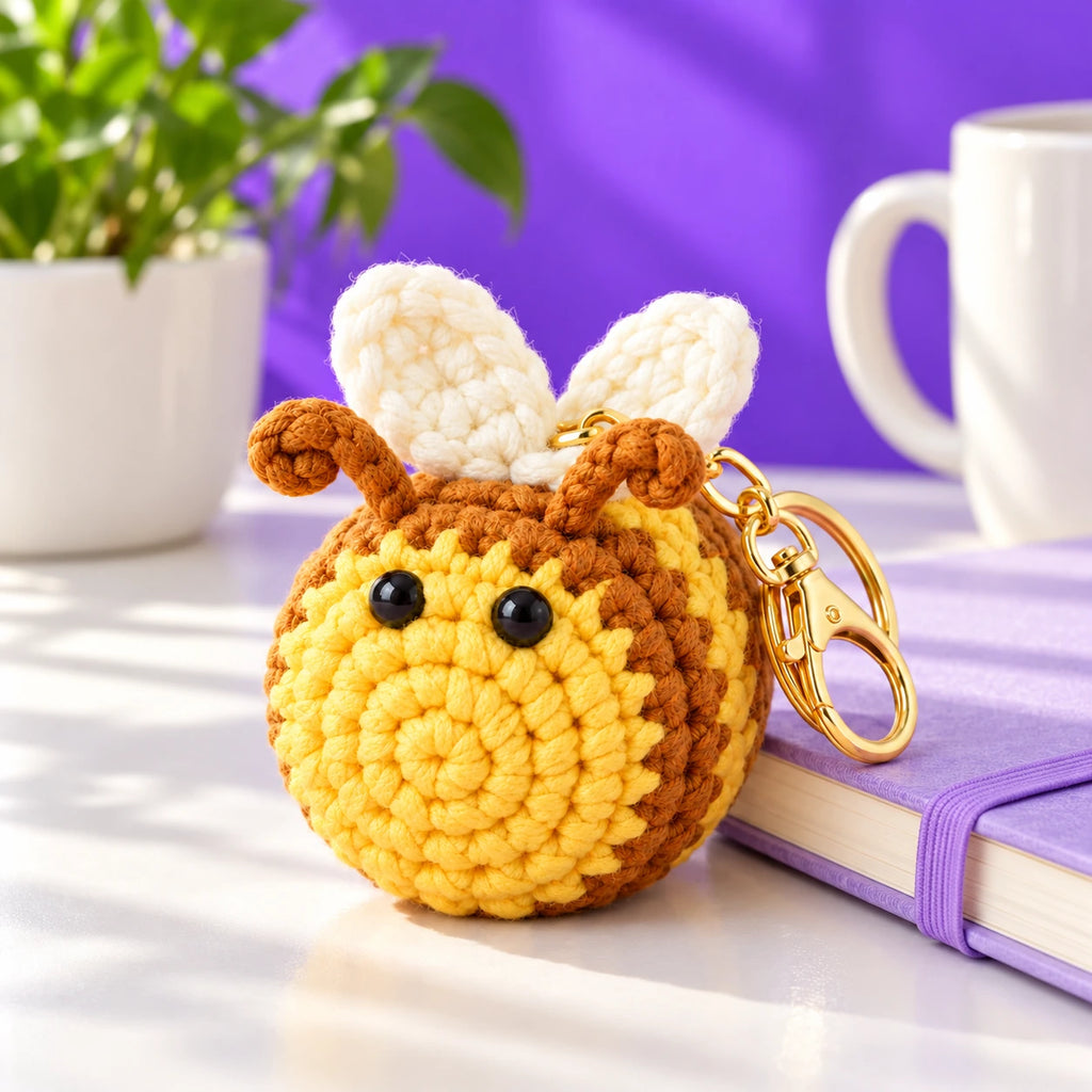Mireille — Abeille porte-clés au crochet — mise en situation.