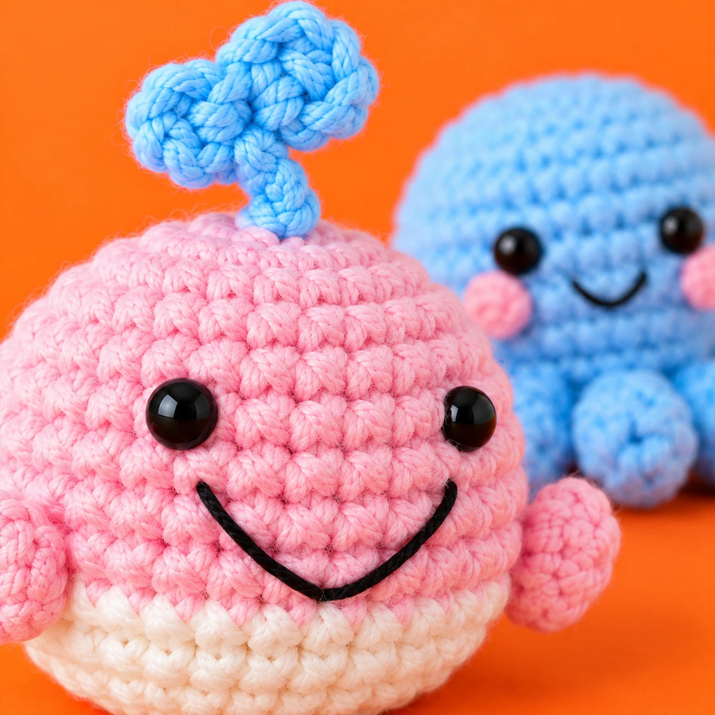 Lorraine & Octave — Baleine & pieuvre au crochet — détail des mailles.