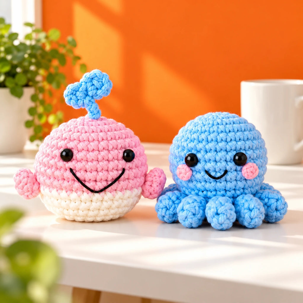 Lorraine & Octave — Baleine & pieuvre au crochet — mise en situation.