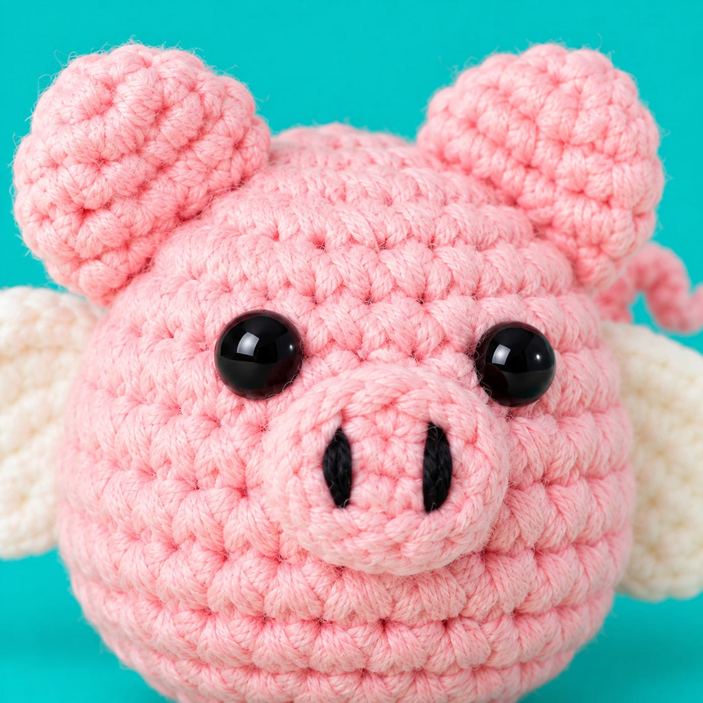 Simon — Cochon ailé porte-clés au crochet — détail des mailles.