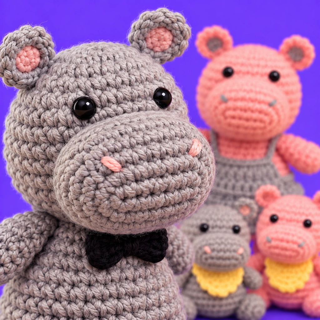 La famille de Théo — La famille hippopotame au crochet — détail des mailles.