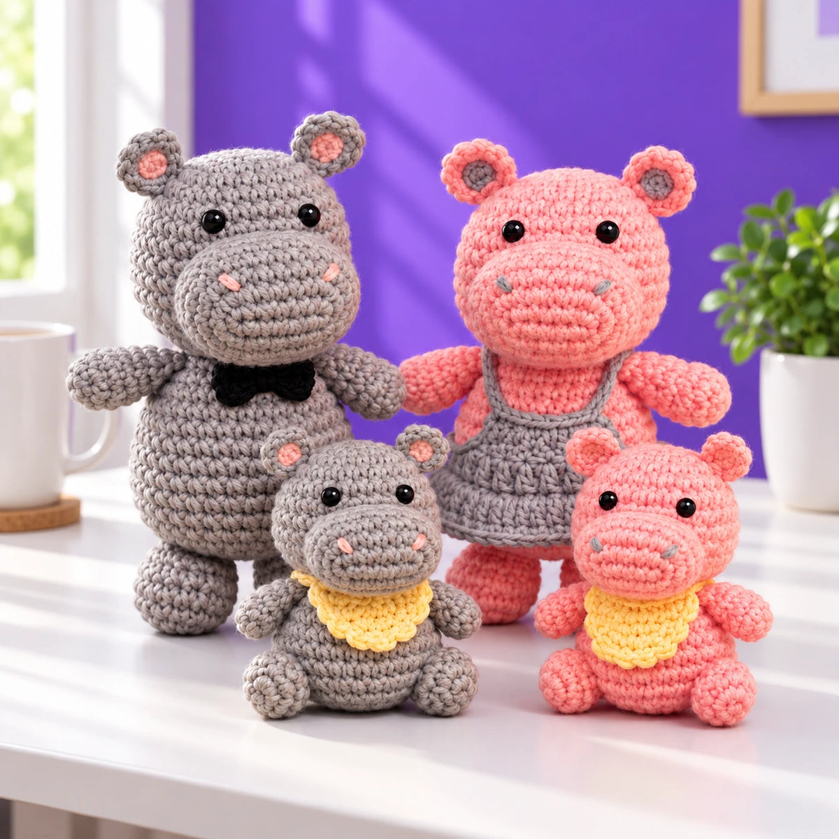 La famille de Théo — La famille hippopotame au crochet — mise en situation.