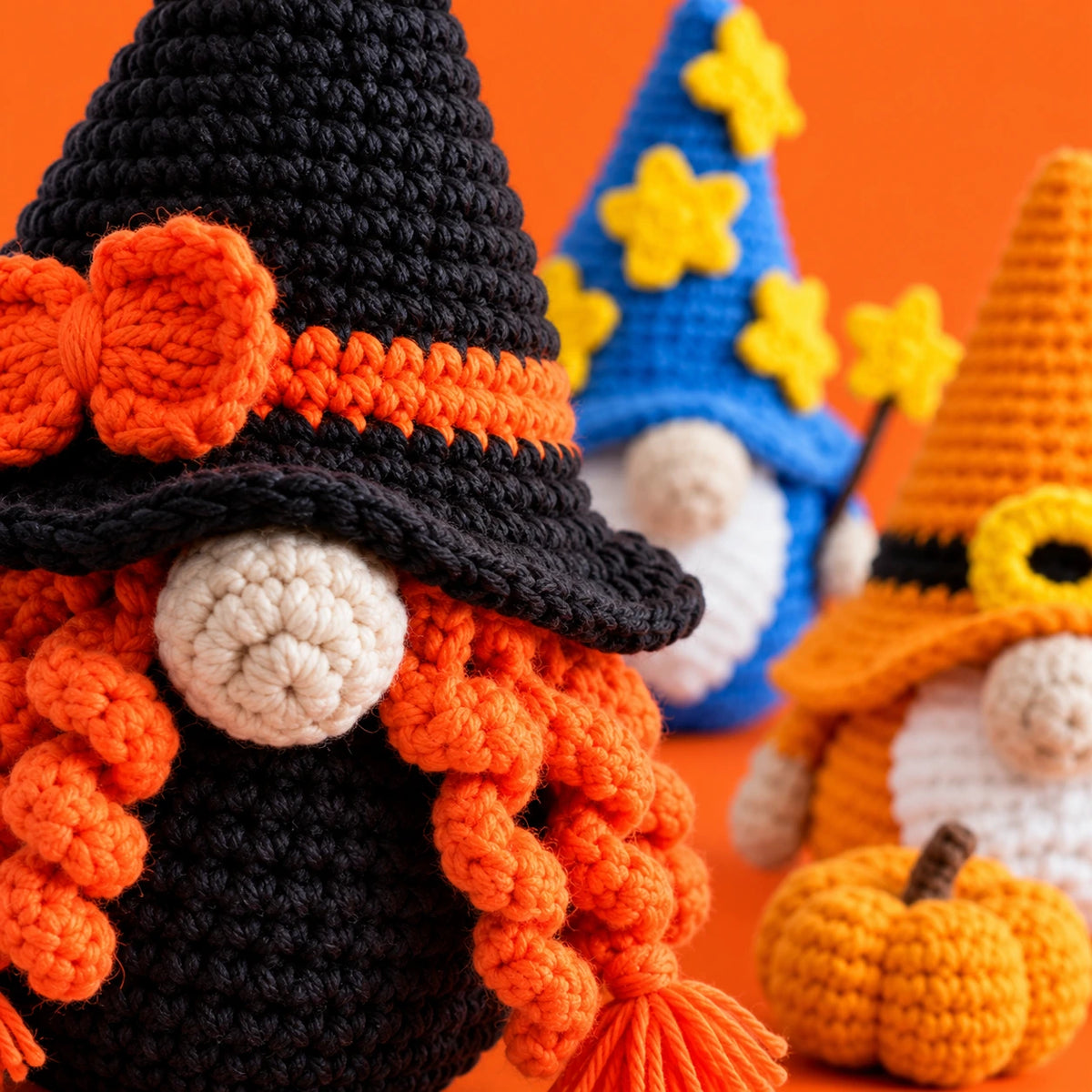 Jérôme & ses amis — Les gnomes d’Halloween au crochet — détail des mailles.