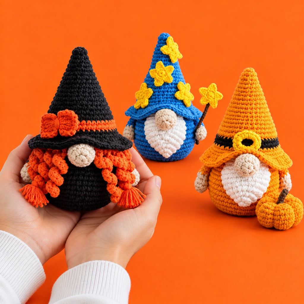 Jérôme & ses amis — Les gnomes d’Halloween au crochet — présentation en main.