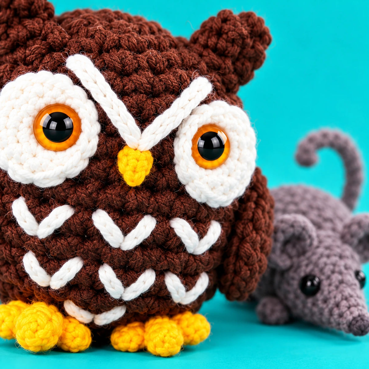 Lou & Suzy — Hibou & souris au crochet — détail des mailles.