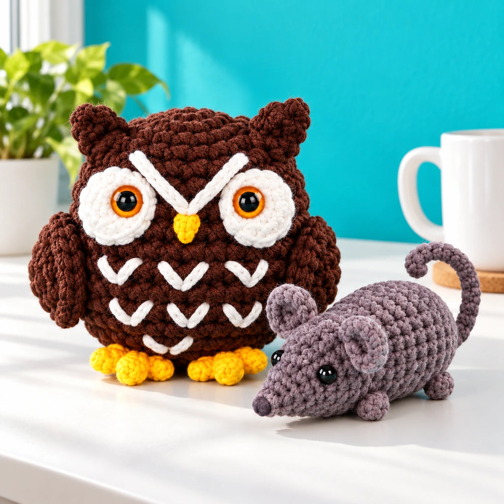 Lou & Suzy — Hibou & souris au crochet — mise en situation.
