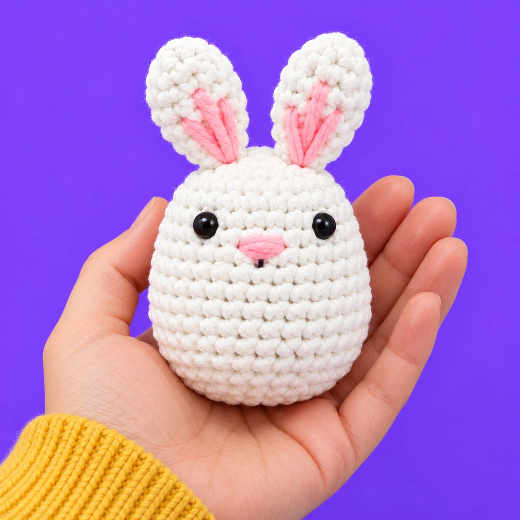 Lili — Le lapin blanc au crochet — présentation en main.