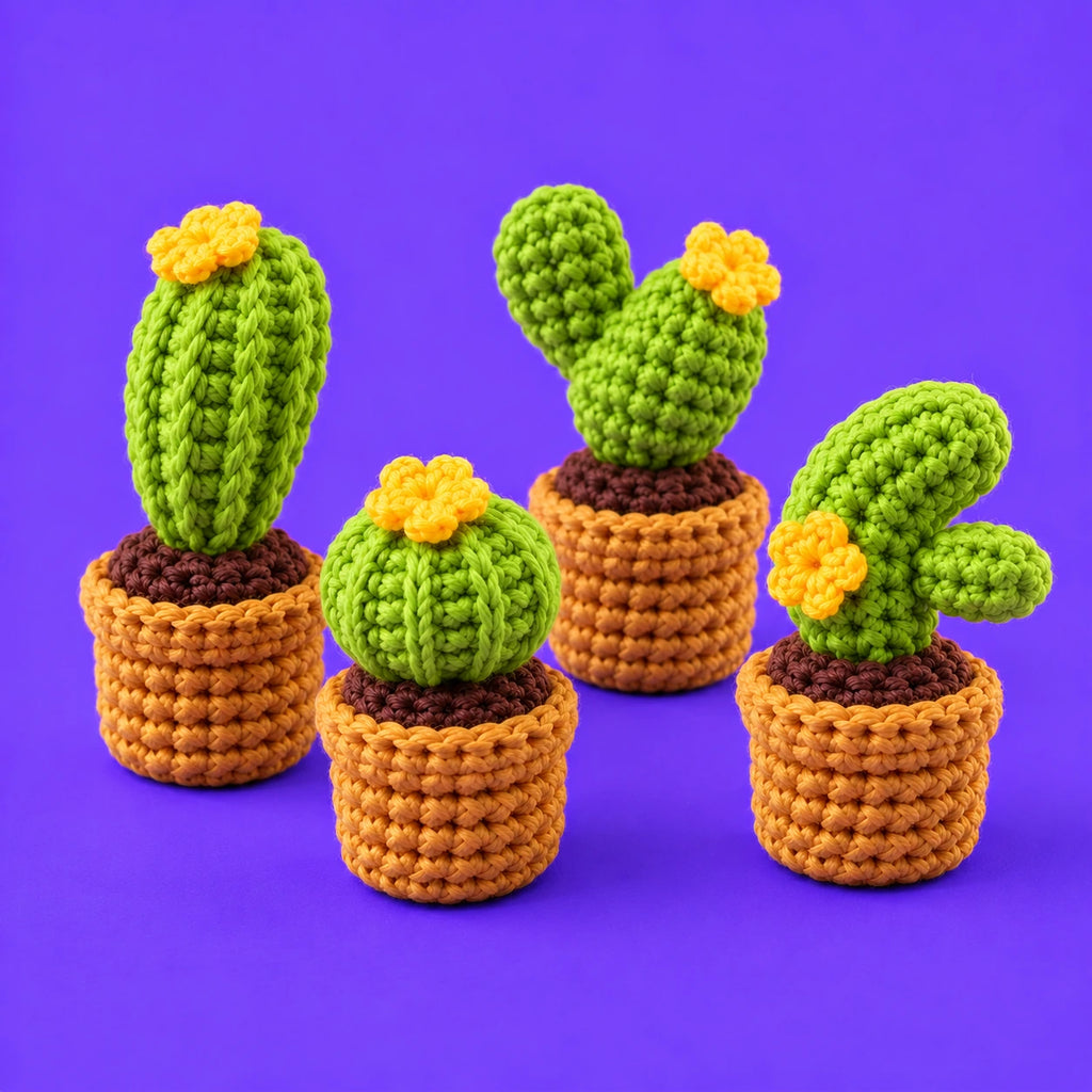 Les cactus de Gus — Les mini cactus au crochet — vue de trois quarts.