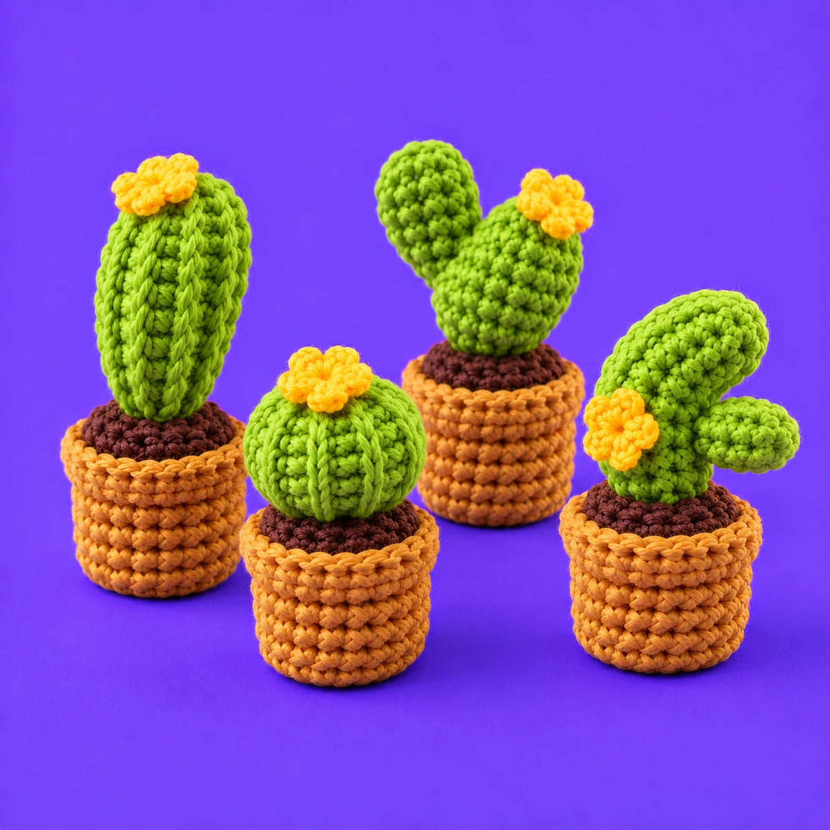 Les cactus de Gus — Les mini cactus au crochet — vue de trois quarts.