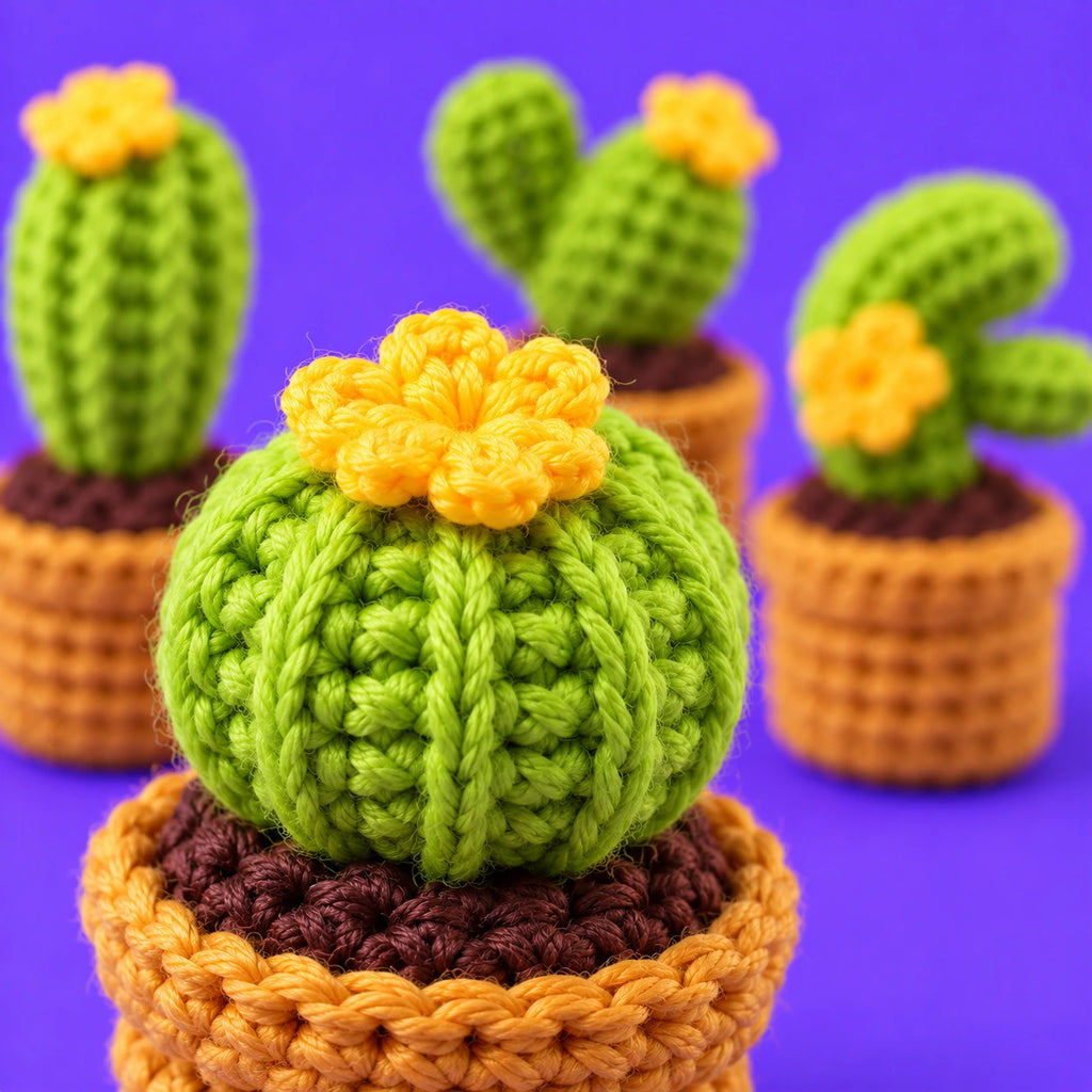 Les cactus de Gus — Les mini cactus au crochet — détail des mailles.