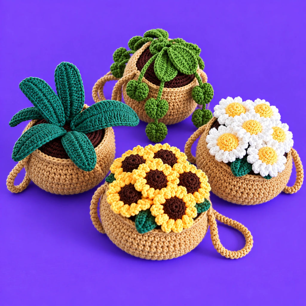 Le jardin de Fanny — Les paniers suspendus au crochet — vue de trois quarts.