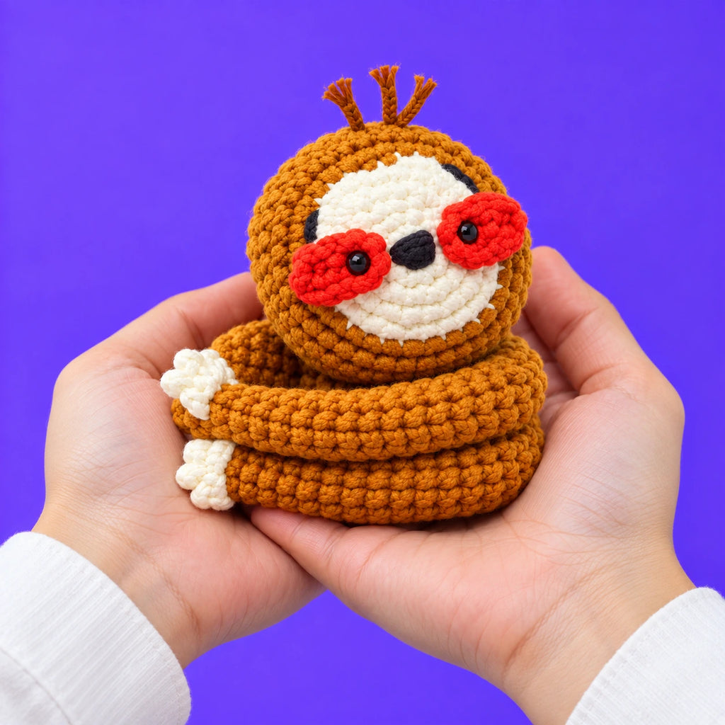 Mathieu — Le paresseux câlin au crochet — présentation en main.