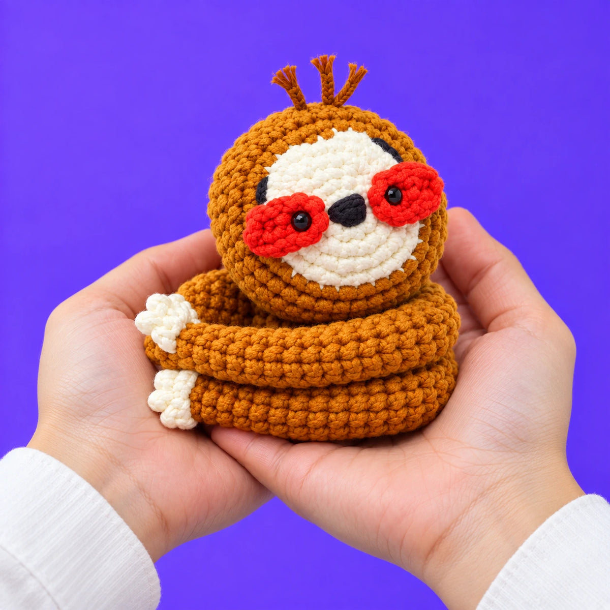 Mathieu — Le paresseux câlin au crochet — présentation en main.