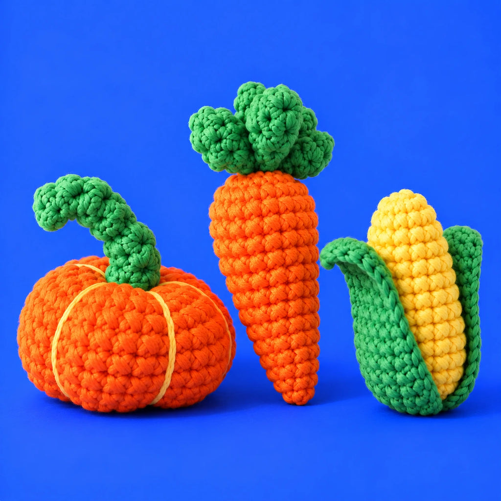 Manon, Charlotte & Loïs — Le petit potager au crochet — vue de trois quarts.
