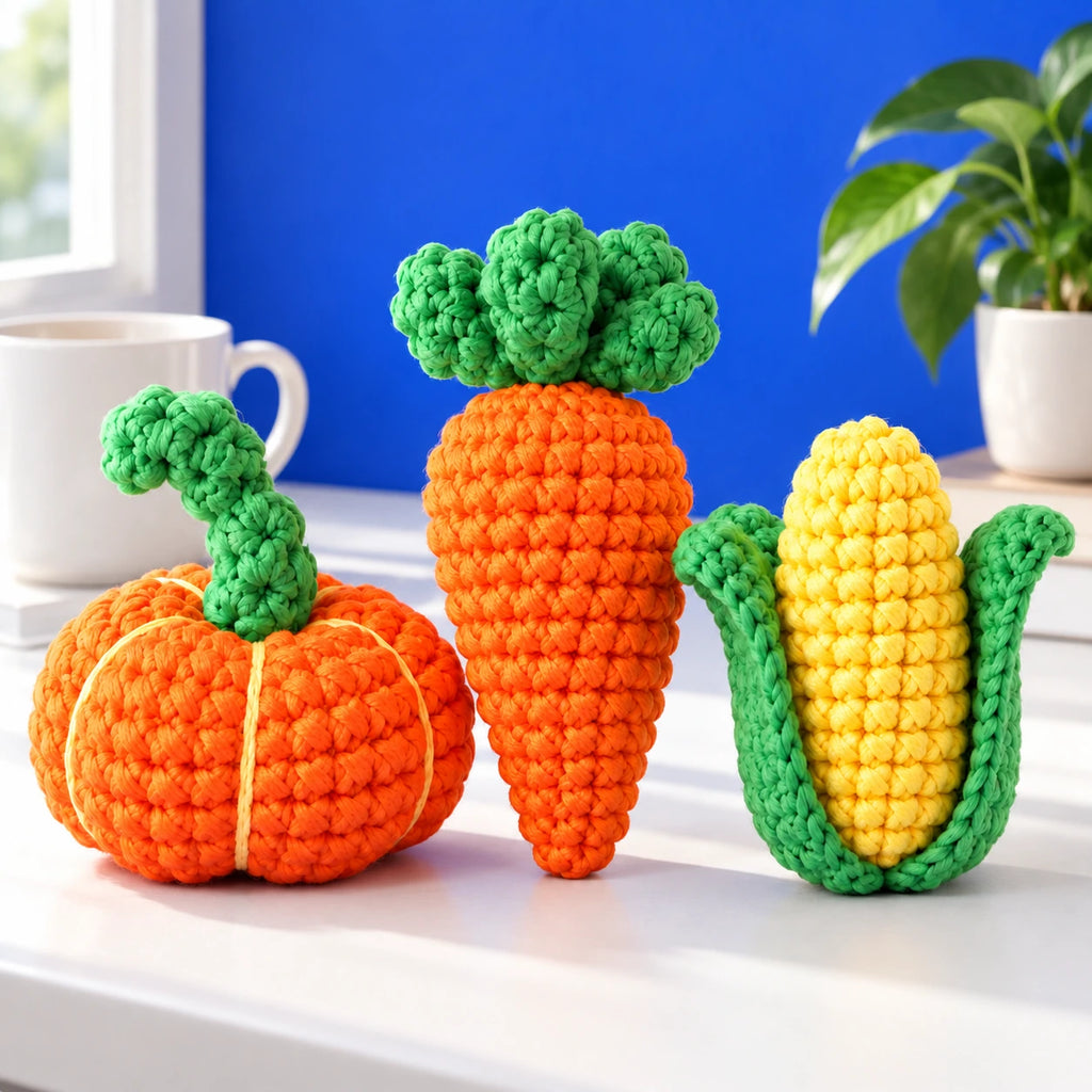Manon, Charlotte & Loïs — Le petit potager au crochet — mise en situation.