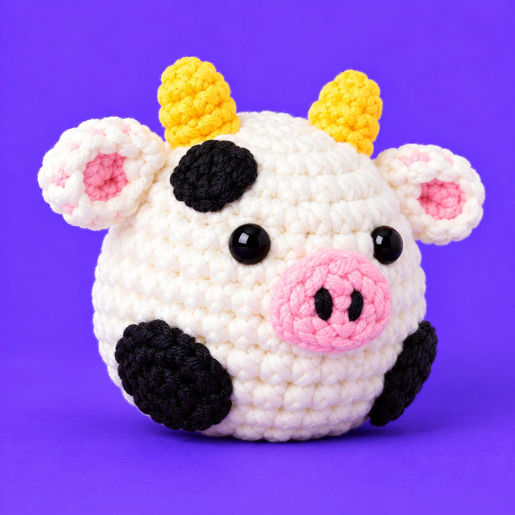 Margot — La petite vache au crochet — vue de trois quarts.