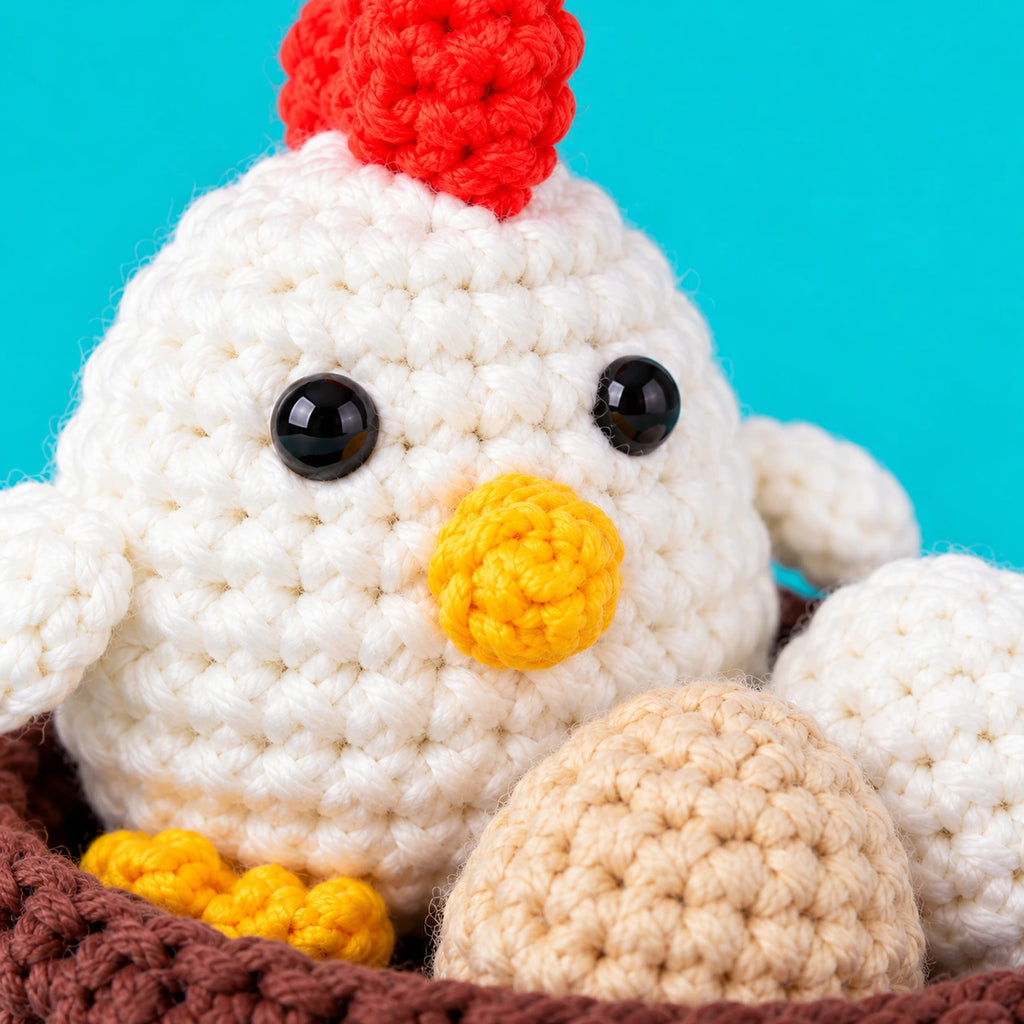Paulette — La poule et ses œufs au crochet — détail des mailles.
