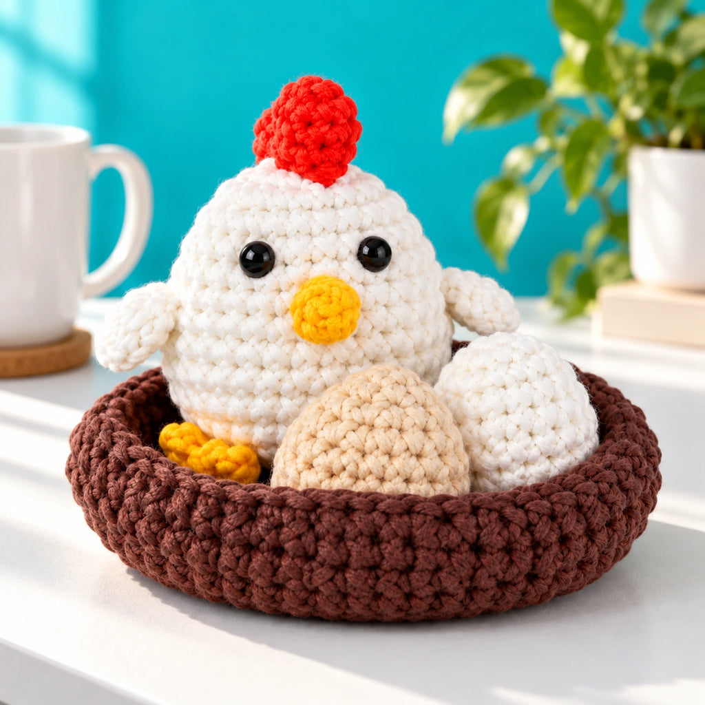 Paulette — La poule et ses œufs au crochet — mise en situation.