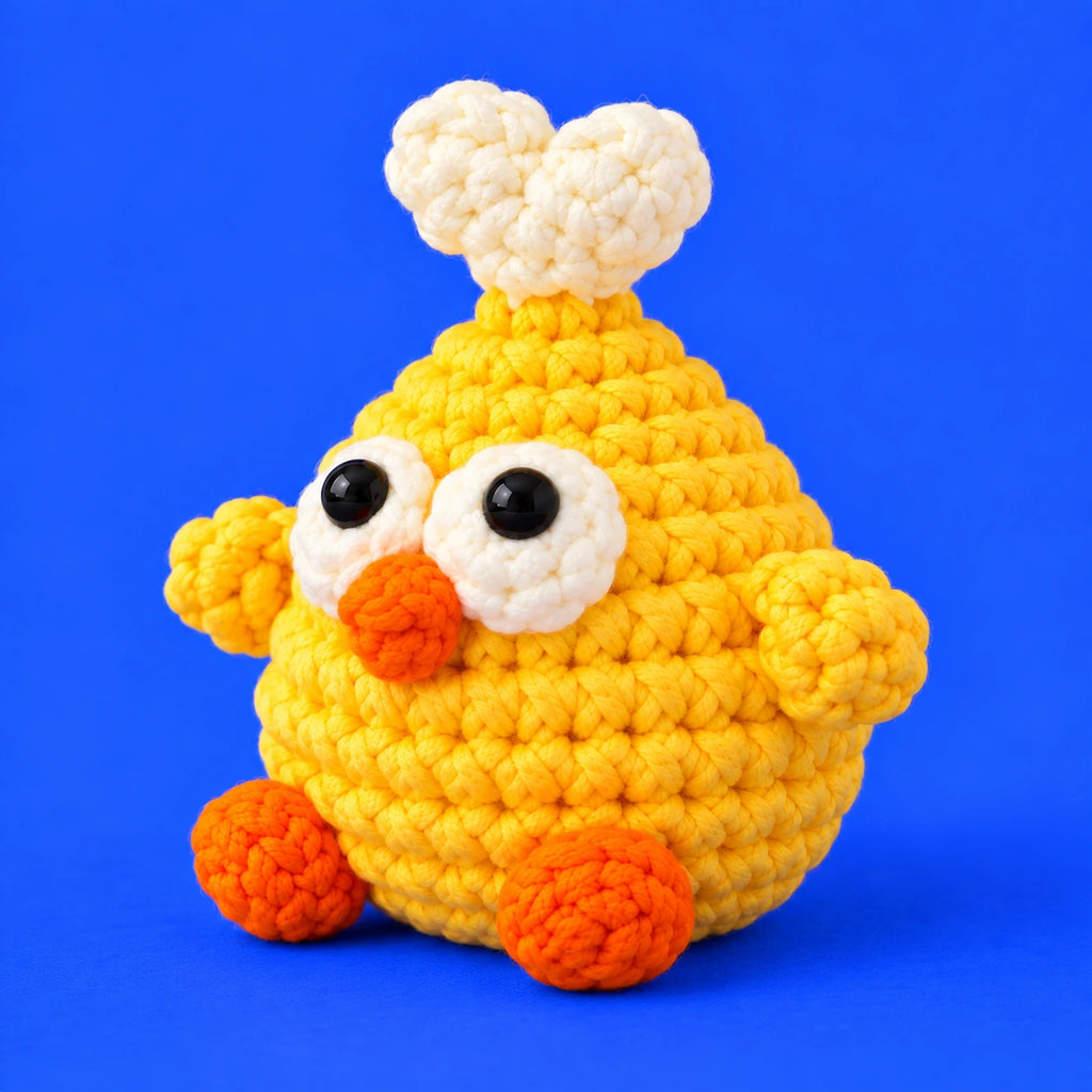 Robin — Le poussin cœur au crochet — vue de trois quarts.