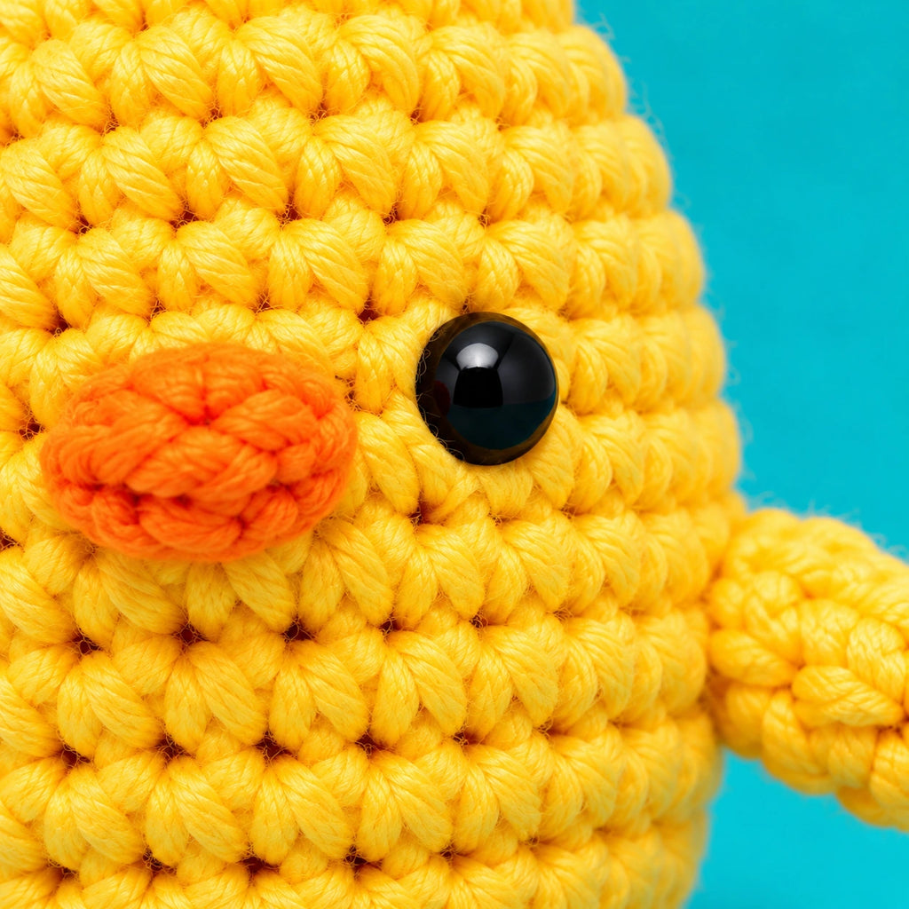 Nino — Le poussin jaune au crochet — détail des mailles.
