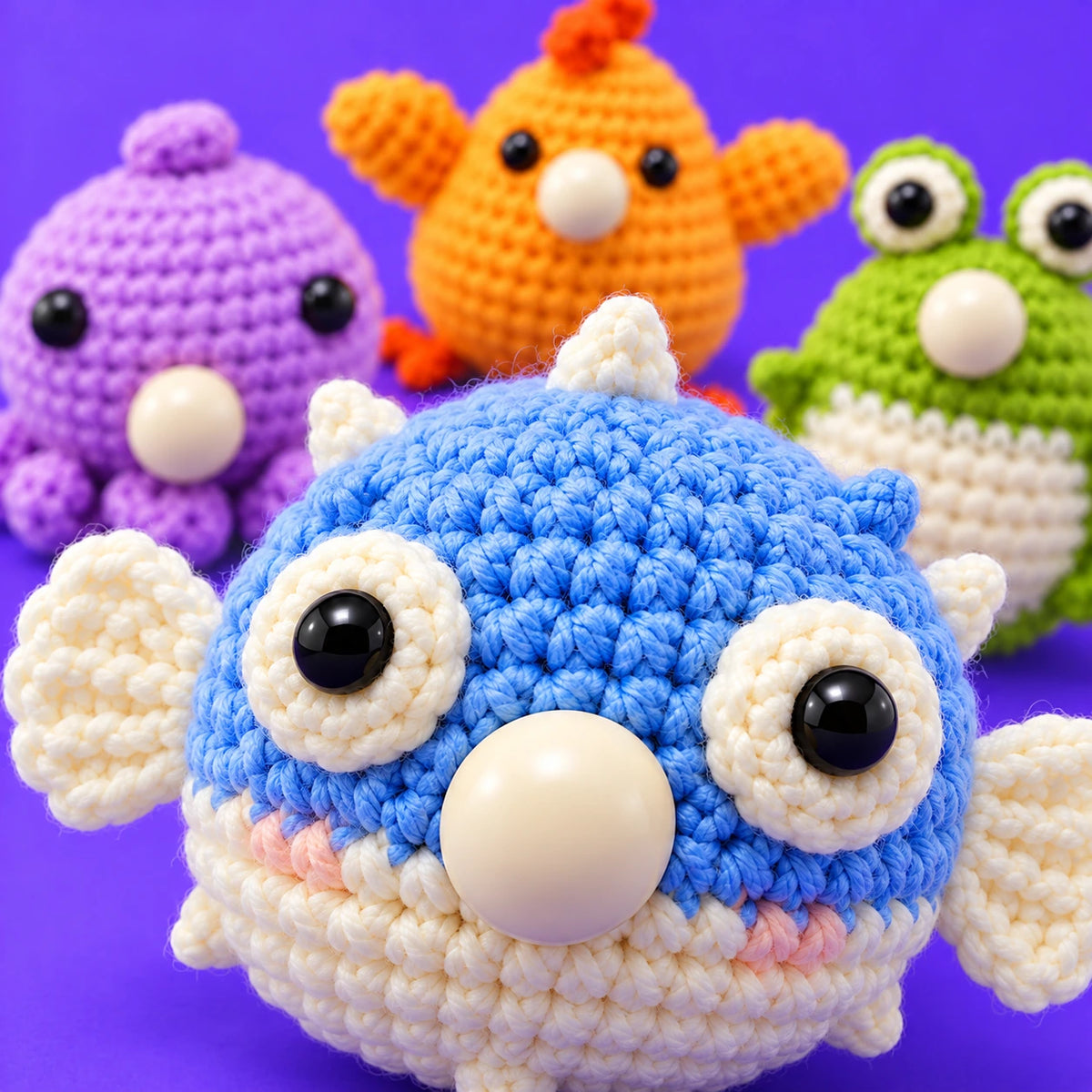 Les copains d’Augustin — Les quatre petites bouilles au crochet — détail des mailles.