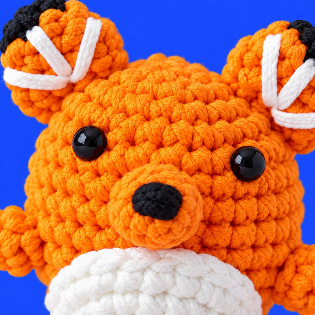 Félix — Renard orange au crochet — détail des mailles.