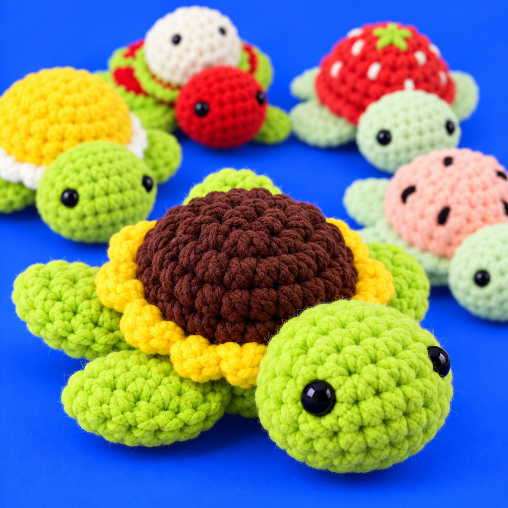 Manu & ses amis — Les tortues fantaisie au crochet — détail des mailles.